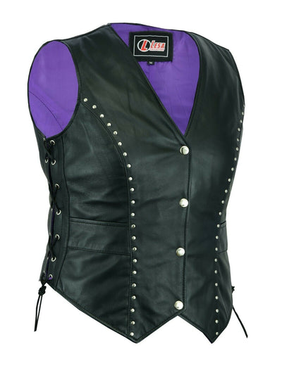 New Style Motorcycle Biker Leather Vest Waistcoat Ladies, Women - Lesa Collection