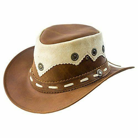 Real Oily Leather Cowboy Bush Hat Western Aussie Style Leather Hat - Lesa Collection
