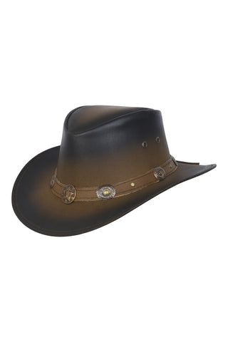 Kids Children's Western Real Leather Tan Brown Cowboy Bush Hat Fancy Dress