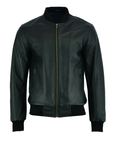 New 70's retro bomber jacket men's black classic soft leather jacket - Lesa Collection