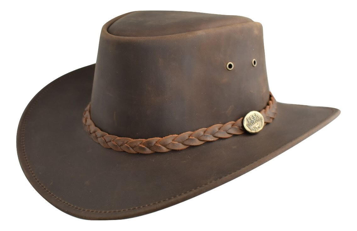 Distressed Leather Western Outback Australian Style Hat Lesa Collection