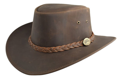 Lesa Collection Distressed Leather Western Outback Australian Style Hat Brown - Lesa Collection