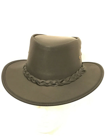 Kids Childrens Australian Aussie Black Leather Bush Hat Cowboy Hat One Size