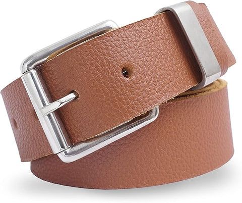 Lesa Collection Full Grain Leather Roller Buckle Belt - Classic Leather Belt for Work Business and Casual