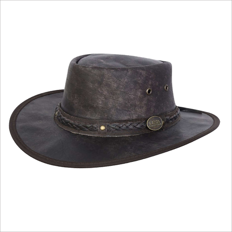 Real Distressed Leather Foldaway Crushable  Bush Hat Brown