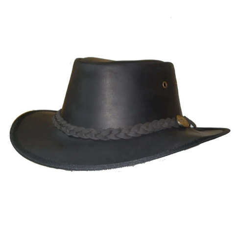 Australian Style Leather Cowboy Black Bush Hat Cowboy Western With Chin Strap