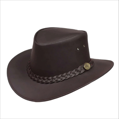 Australian Style Leather Outback Bush Hat Mens Womens Brown