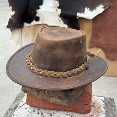 Crazy Leather Cowboy Outback Crazy h Vintage Australian style Brown hat