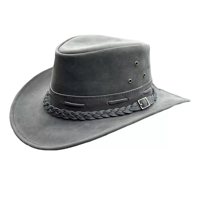 Western Australian Black Leather Outback Cowboy Hat