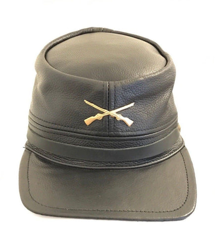 Black Civil War Cap 100% Genuine Leather Adjustable - Lesa Collection
