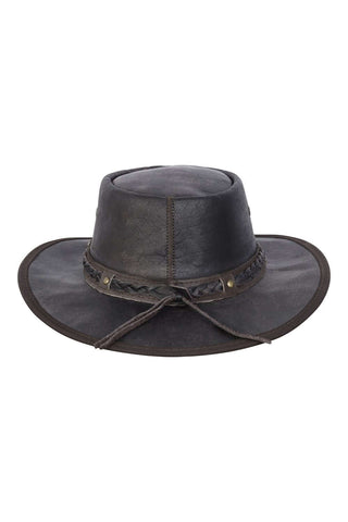 Real Distressed Leather Foldaway Crushable Australian-Style  Bush Hat Brown - Lesa Collection