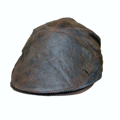 Real Leather Ivy Cap Distressed Leather Gatsby Newsboy Brown Flat Cap/ - Lesa Collection