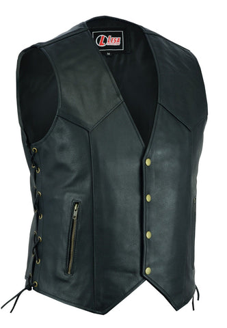 Mens Real Leather Motorcycle Waistcoat Biker Vest With Side Laces Real Choice - Lesa Collection