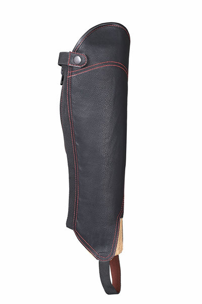 Black Synthetic Leather equestrian Lightweight Horse Rider chaps red stictched - Lesa Collection