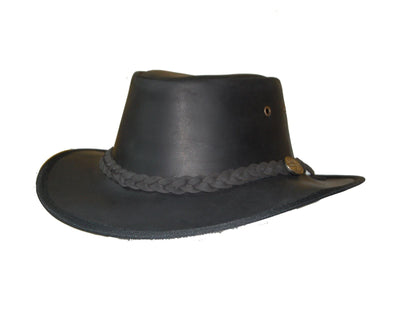 Full Grain Black Leather Bush Hat - Lesa Collection