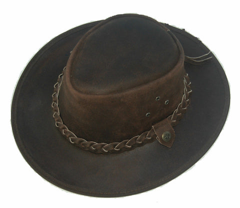 Kids Children's Brown Leather Bush Hat Cowboy Hat One Size 55cm Boy/Girl - Lesa Collection