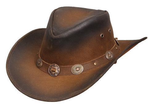 New Leather Cowboy Western Aussie Style Hat Conchos - Lesa Collection