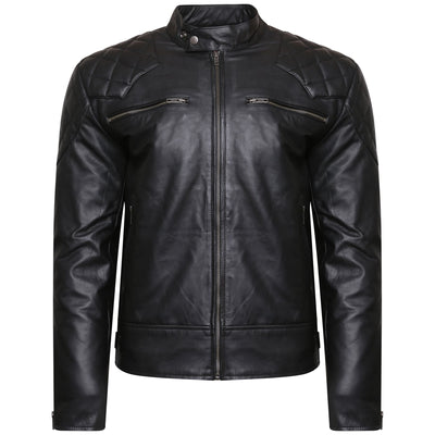 Mens  Black  Real Leather Jacket Biker Vintage Top grained - Lesa Collection
