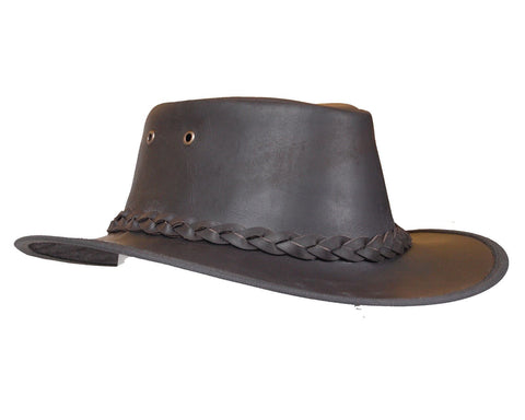 Full Grain Dark Brown Leather Bush Hat - Lesa Collection
