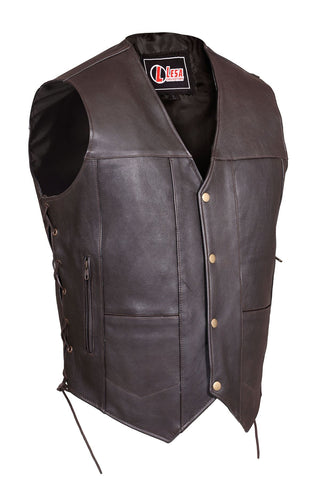Men's 10 Pocket Pure Leather Biker Waistcoat Black & Brown - Lesa Collection