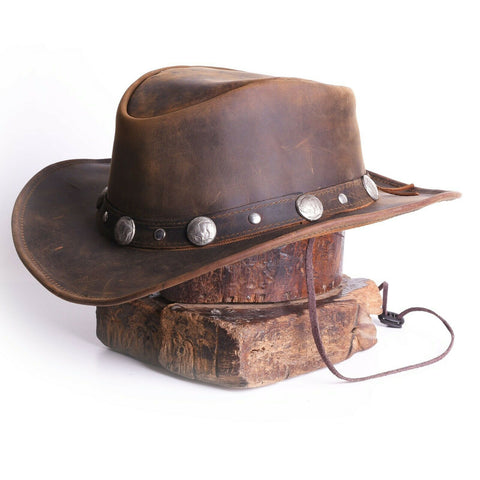 Leather Cowboy Western Style Hat Brown With Conchos Leather Band
