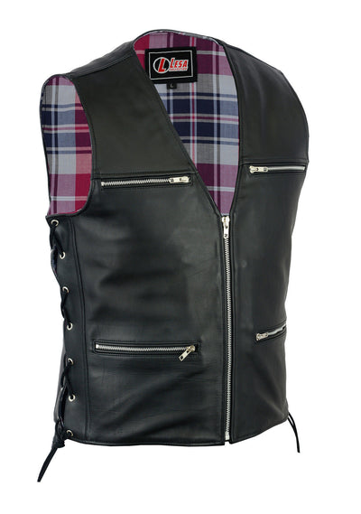 New Mens Biker Motorcycle Real Leather Waistcoat/Vest - Lesa Collection