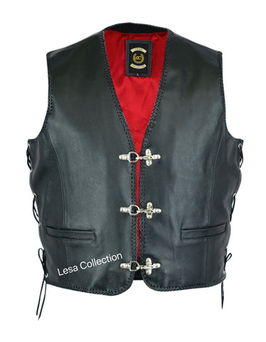 Mak & Rid MEN'S LEATHER WAISTCOAT MOTORCYCLE BLACK SONS OF ANARCHY CUT OFF  BIKER VESTS (M) at  Men's Clothing store