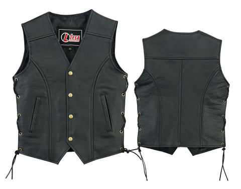 Real Leather kids vest with lace up sides-Black - Lesa Collection