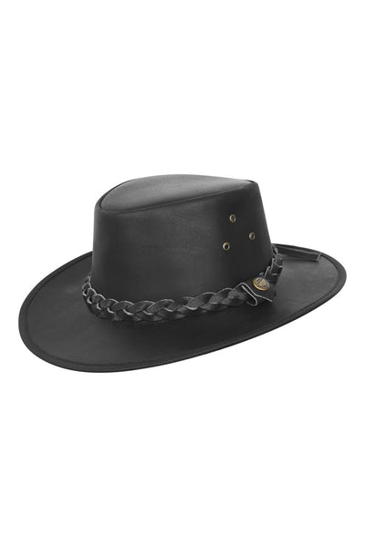 Leather Outback Austrailian Bush Hat Brown And Black With Free Chin Strap - Lesa Collection