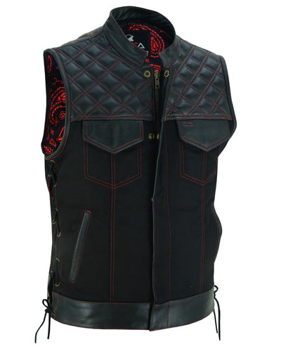 Mens Red Diamond Quilted Hunting Club Cut off Vest with Laces
