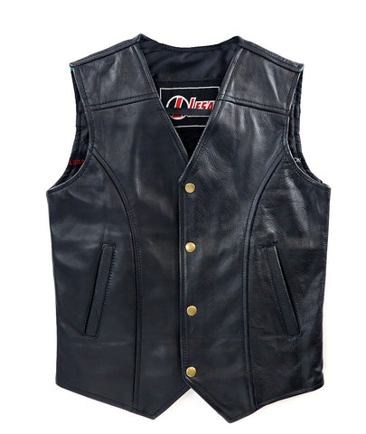 Children's Kids Real Leather Biker Motorcycle Vest Black Fancy Dress - Lesa Collection