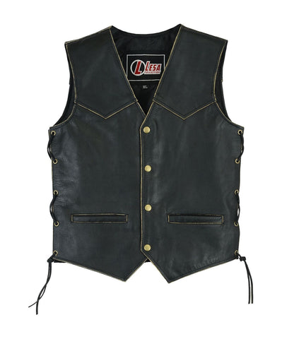 Children's Kids Real Leather biker motorcycle vest with lace up sides distressed - Lesa Collection