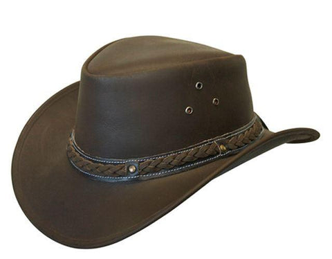 Leather Hat Aussie Bush Style Classic Western Outback Black/Brown - Lesa Collection