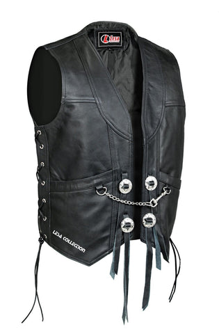 Mens Real Leather Motorcycle Biker Waistcoat/Vest with Chain - Lesa Collection