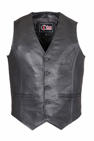 Men's Casual Party Black Fashion Classic Designer Real Soft Leather Waistcoat - Lesa Collection