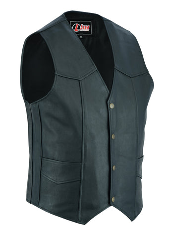 Mens Genuine Leather Motorcycle Biker Style Waistcoat Black Vest - Lesa Collection