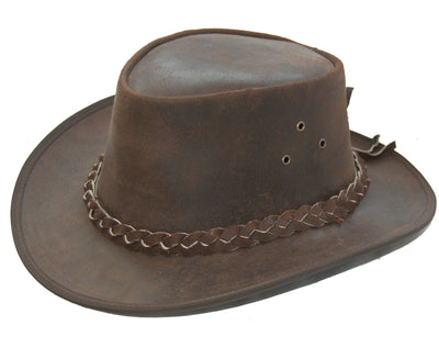 Leather Cowboy Western Aussie Style Bush Hat Brown For Children Kids