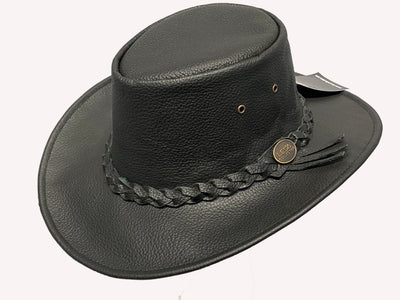 Australian Western Style Real Leather Cowboy Bush Hat Black Outback Style - Lesa Collection