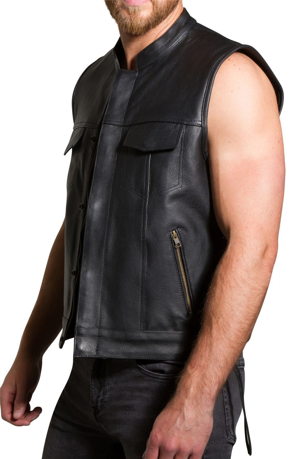 New Motorcycle Motorbike SOA Style Cut Off Vest With Chrome Leather Bi –  Lesa Collection