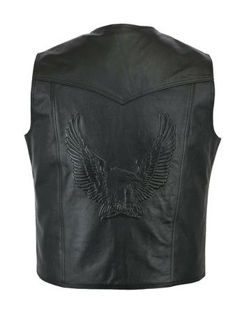 Leather Waistcoat Biker Vest Motorcycle Motorbike Leather Vest/ Embossed Eagle 