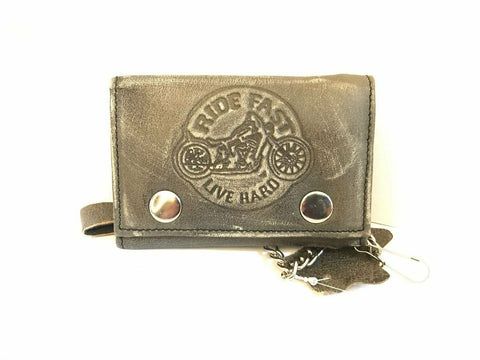 Distressed Leather Biker Motorcycle Genuine Quality Wallet Purse Chain Key Chain - Lesa Collection
