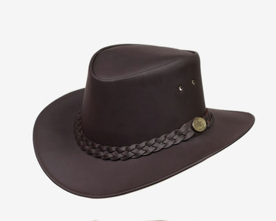 Kids Childrens Australian Aussie Brown Leather Bush Hat Cowboy Hat One Size 55cm