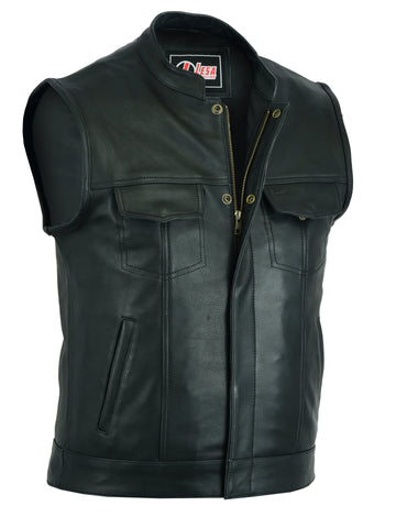 New Motorcycle Motorbike SOA Style Cut Off Vest With Chrome Leather Biker - Lesa Collection