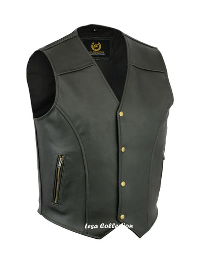 Leather Waistcoat Biker Vest Motorcycle Motorbike Leather Vest With 2Zip Pocket - Lesa Collection
