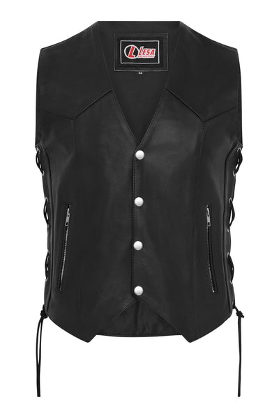 Leather waistcoat Biker Vest Motorcycle Motorbike Vest With Zip Pocket Lace up - Lesa Collection