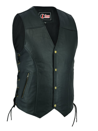 Leather Waistcoat Biker Vest Motorcycle Motorbike Leather Vest With Zip Pocket - Lesa Collection